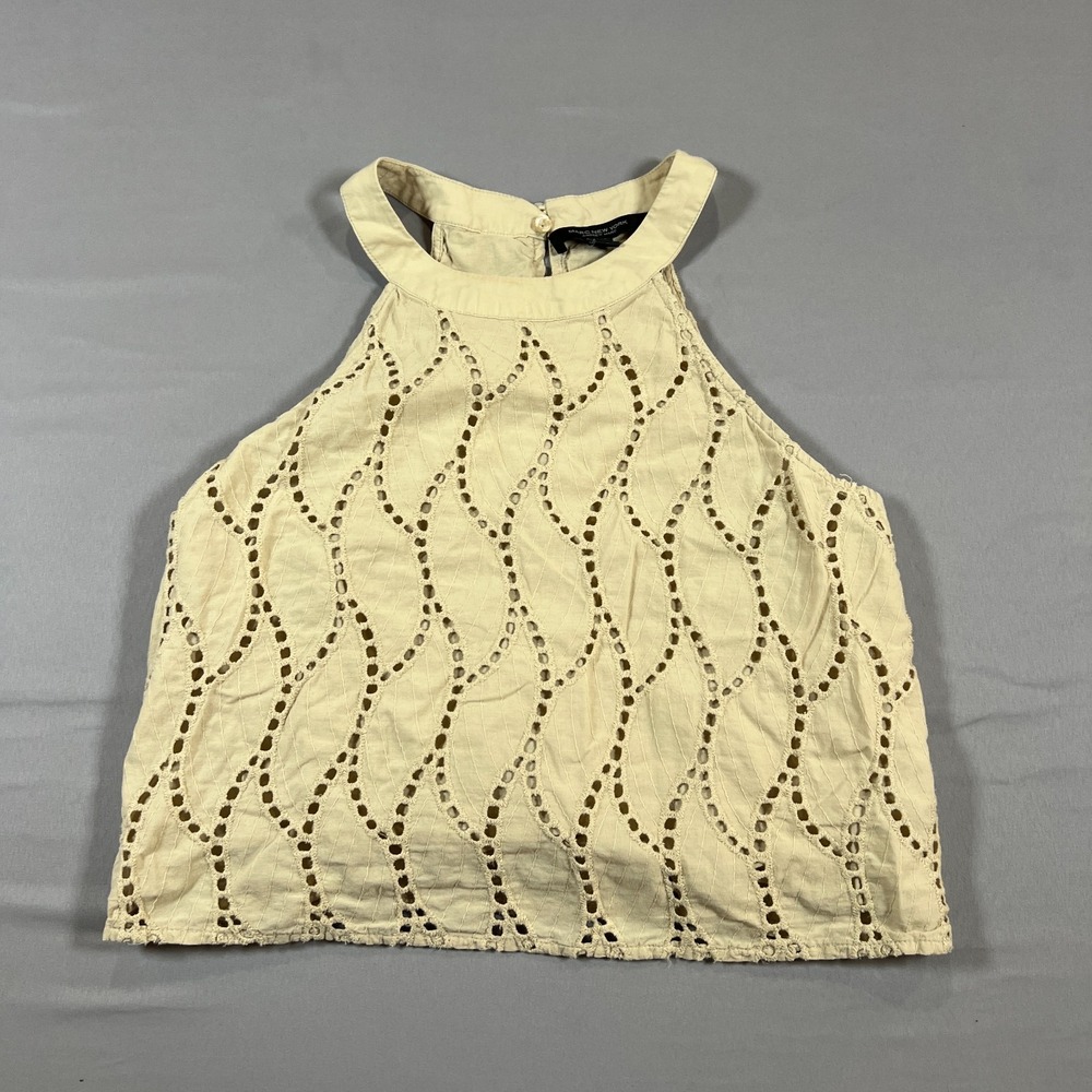 Marc New York Crop Halter Top Womens Medium Beige Eyelet Embroidery Keyhole Back - Picture 4 of 8